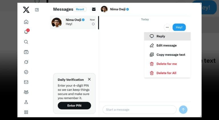Fitur layanan baru ini akan mirip dengan WhatsApp, seperti enkripsi, berbagi file, pesan sementara, dan penghapusan untuk semua orang (X)