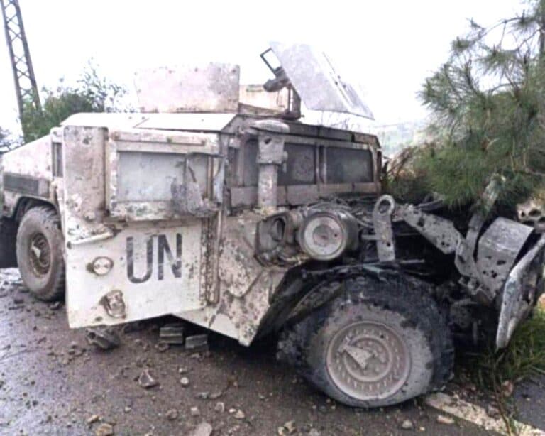 Gambar dari analis militer Spanyol, menunjukkan mobil pasukan PBB yang hancur, merujuk ledakkan ranjau IED jadi penyebab tewasnya dua tentara Indonesia di Lebanon selatan.(x.@tuiteromarthin)
