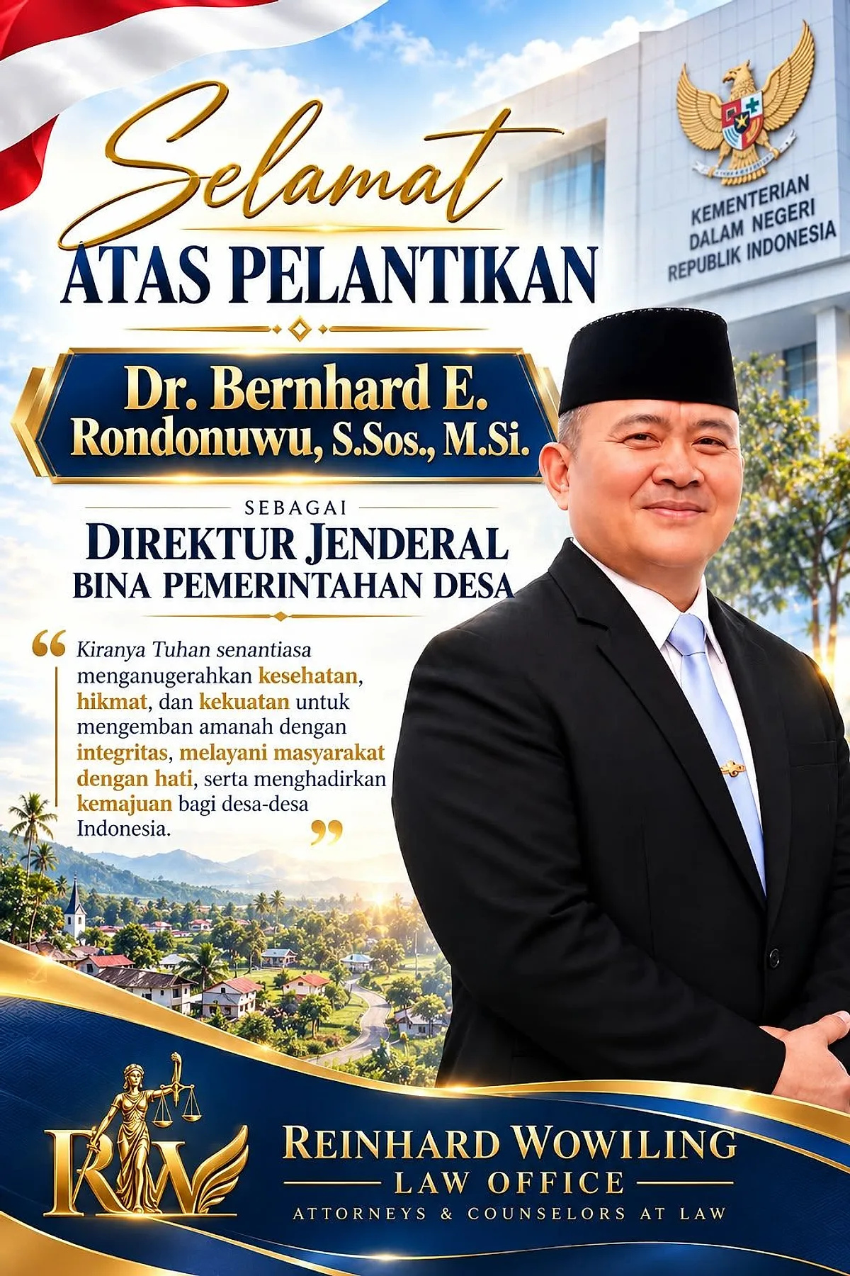 Mendagri lantik Putra Kawanua, Bernhard E. Rondonuwu, jadi Dirjen Bina Pemerintahan Desa