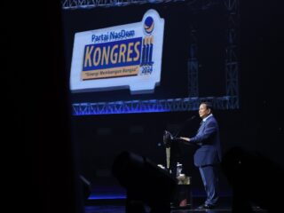 Presiden terpilih Prabowo Subianto di Kongres III Partai NasDem