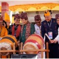 Menteri Agama RI Nasaruddin Umar, Ketua Umum PGI Pdt. Gomar Gultom, Gubernur Sulut Olly Dondokambey, dan Ketua Umum Panitia Sidang Raya XVIII PGI memukul gendang. Foto:Istimewa.