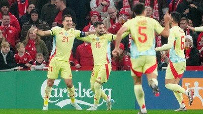 Timnas Spanyol mengalahkan Denmark dalam fase grup UEFA Nations League. (via REUTERS/Ritzau Scanpix Denmark)