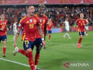 Penyerang Spanyol Yeremi Pino pada laga UEFA Nations League melawan Swiss, Senin (18/11/2024). ANTARA/AFP/Desiree Martin/am