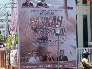 Baliho Paskah Nasional 2026 ramai hiasi ruas jalan Manado
