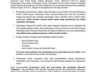 Pengumuman penyesuaian seleksi PPDS/PPDSS Fakultas Kedokteran Unsrat