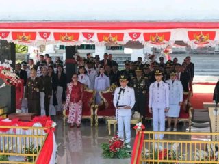 Upacara peringatan proklamasi kemerdekaan RI ke-81 di Talaud, Lanal Melonguane tampil sebagai petugas inti