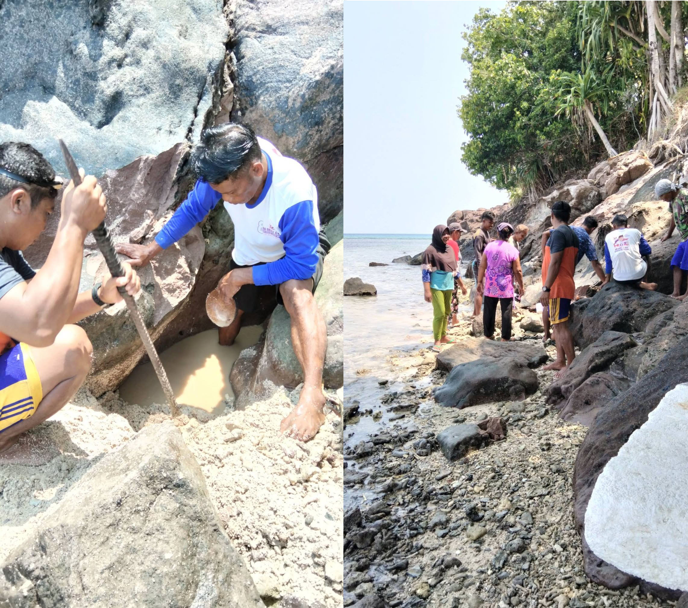 Warga menggali rembesan air